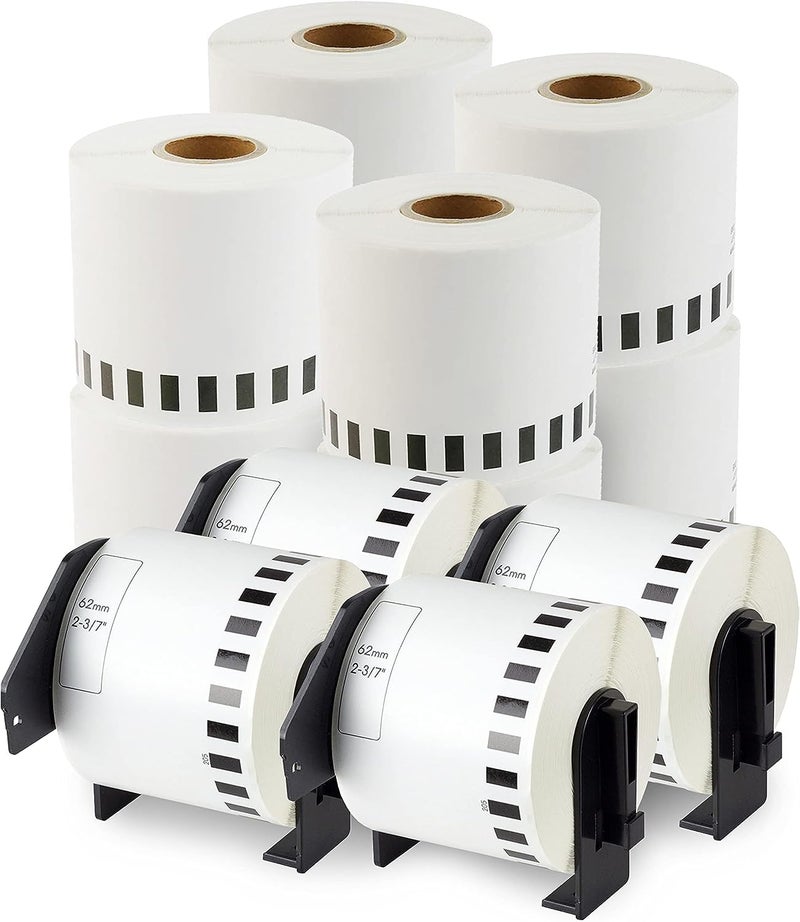 enKo Products enKo - Compatible DK-2205 Continuous Blank White Paper Labels (2.4 Inch x 100 Feet) Use with Brother QL Label Printers QL-800, QL-820NWB QL 810W - [12 Rolls + 4 Refillable Cartridge Frames] - Image 1